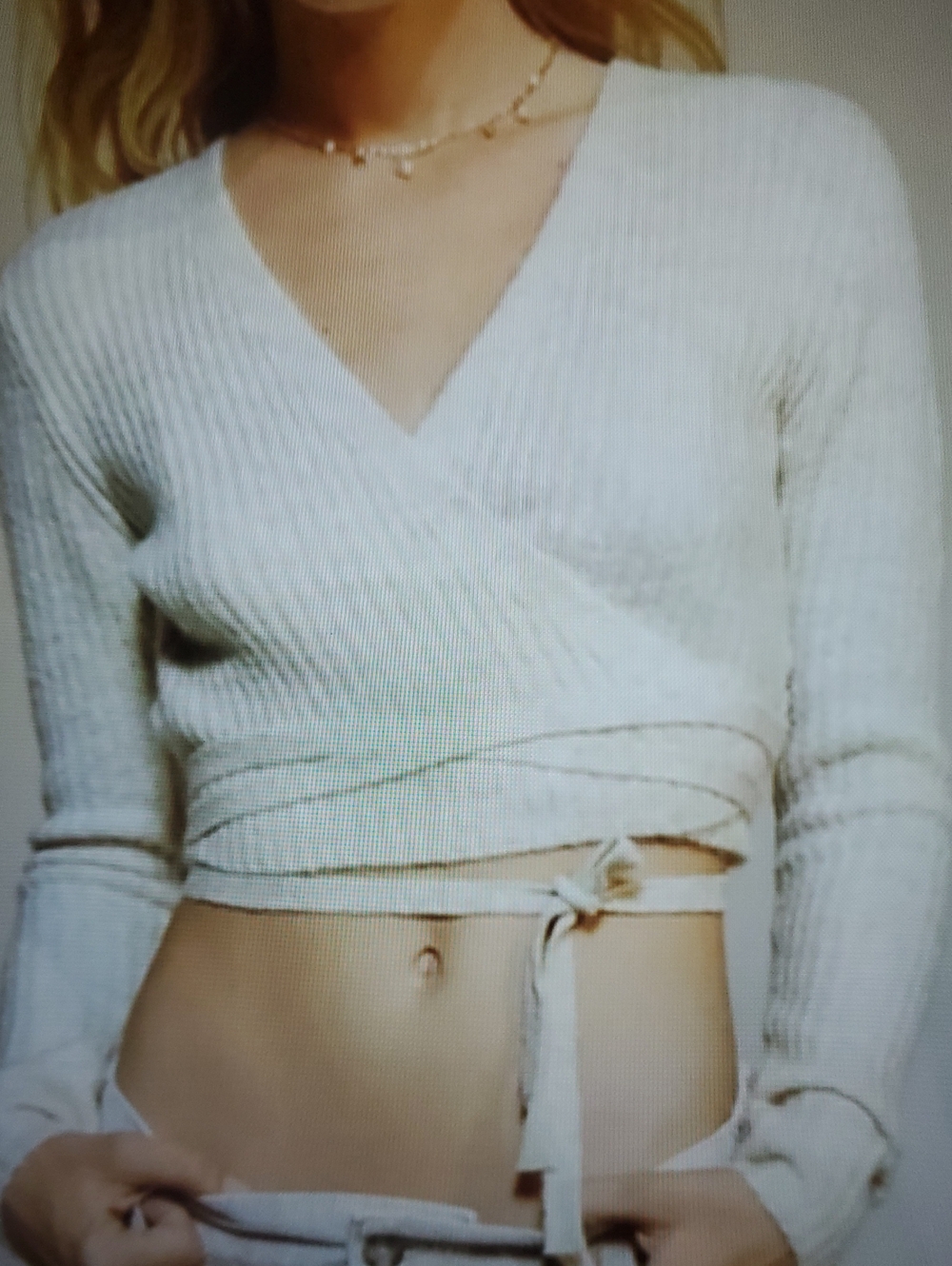 Urban Outfitters Bibi Wrap Tie Cropled Ribbed Knit Long Sleeve Top